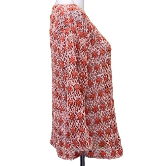 Pink/white crochet sweater with flowers, peasantcore, cottagecore, medium - Picture 3 of 5